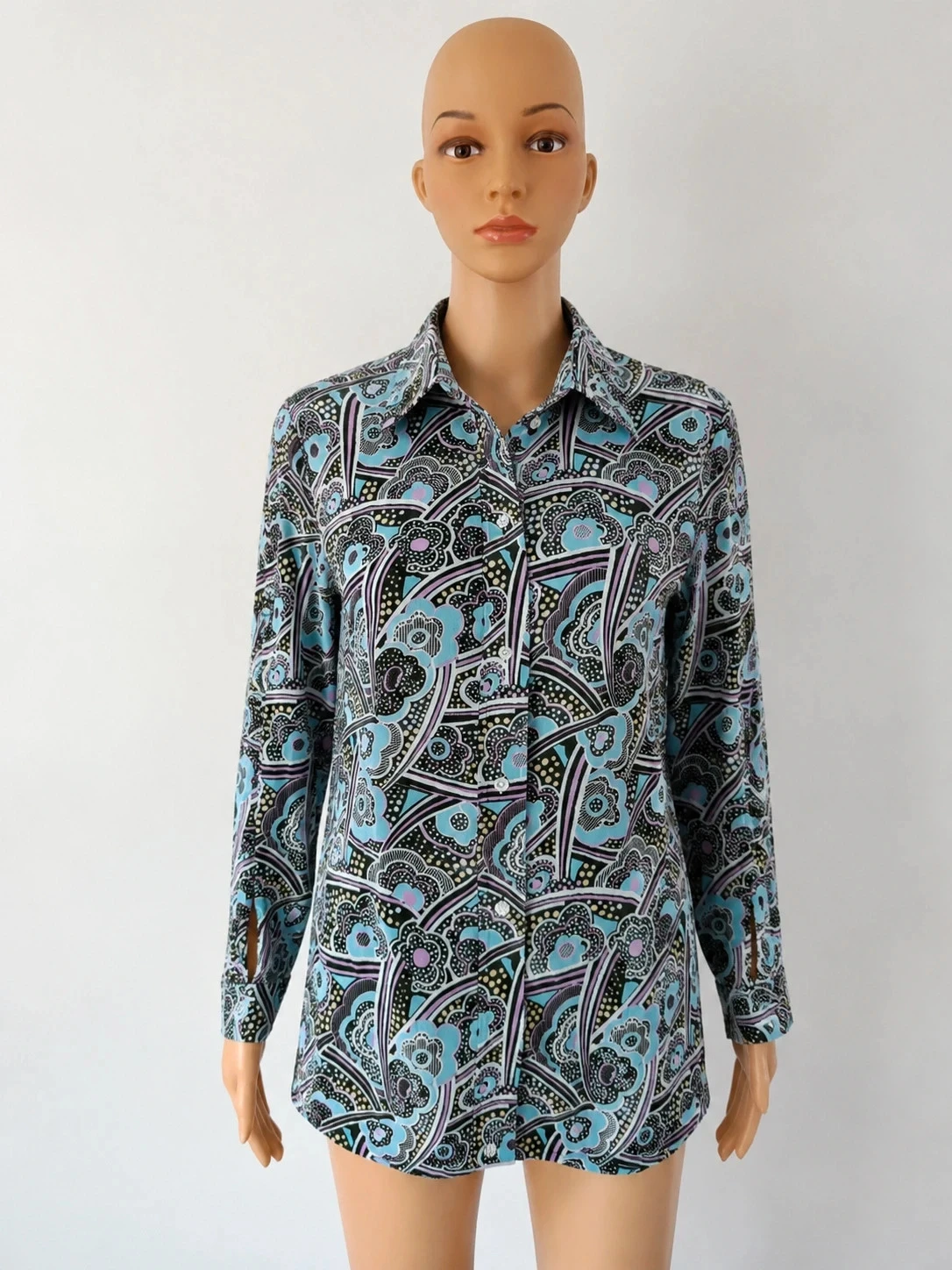 Chemise fluide imprimée rétro bleu/violet – T40 – Très bon état